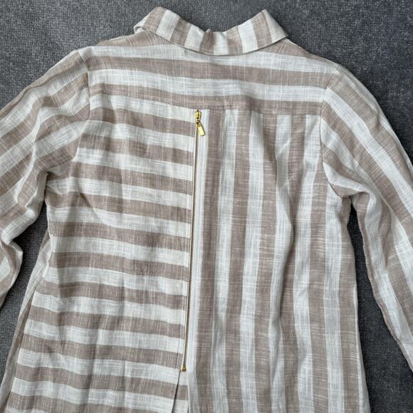 Soft Surroundings Shirt Womens Small Tan White Stripe Linen Blend 3/4 Sleeve - Picture 10 of 11